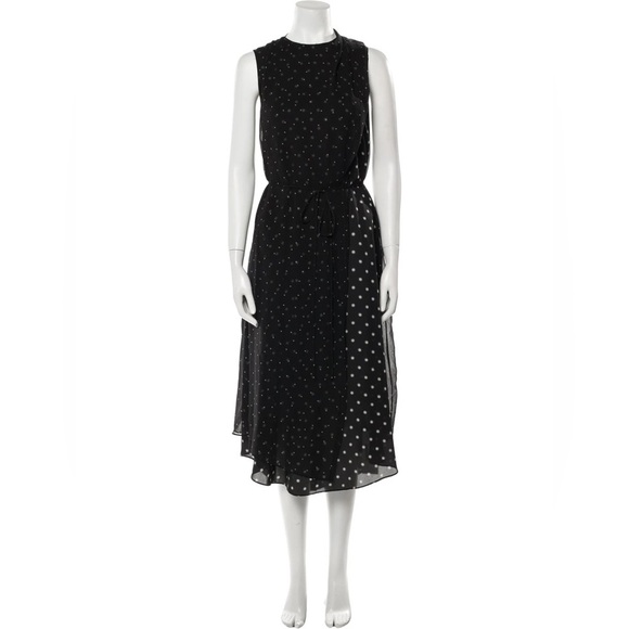 VINCE Polka Dot Midi Dress Black White Layered Tie Waist Size XS Sleeveless NWT - Picture 3 of 14